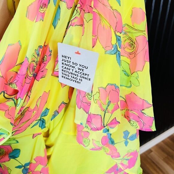 ASOS Design Sz 8 UK12 Soft Shirred Waist Open Back Maxi Dress Yellow Pink Floral - Picture 11 of 16
